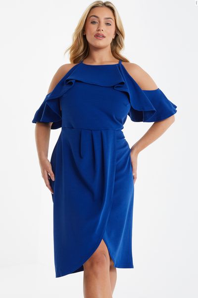 Curve Royal Blue Cold Shoulder Midi Dress